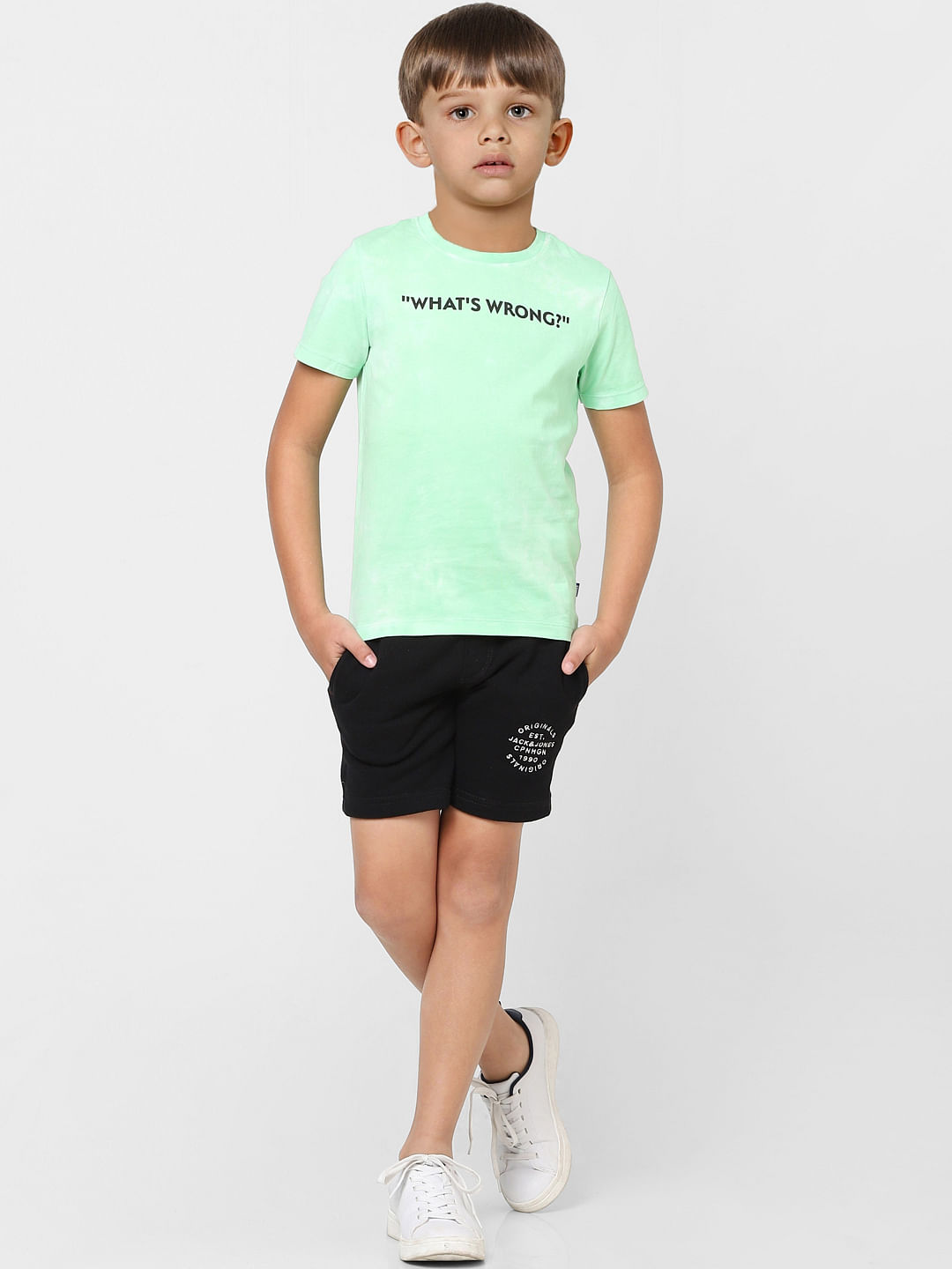 Boys Green Tie Dye Text Print Crew Neck T-shirt - 4/5Y