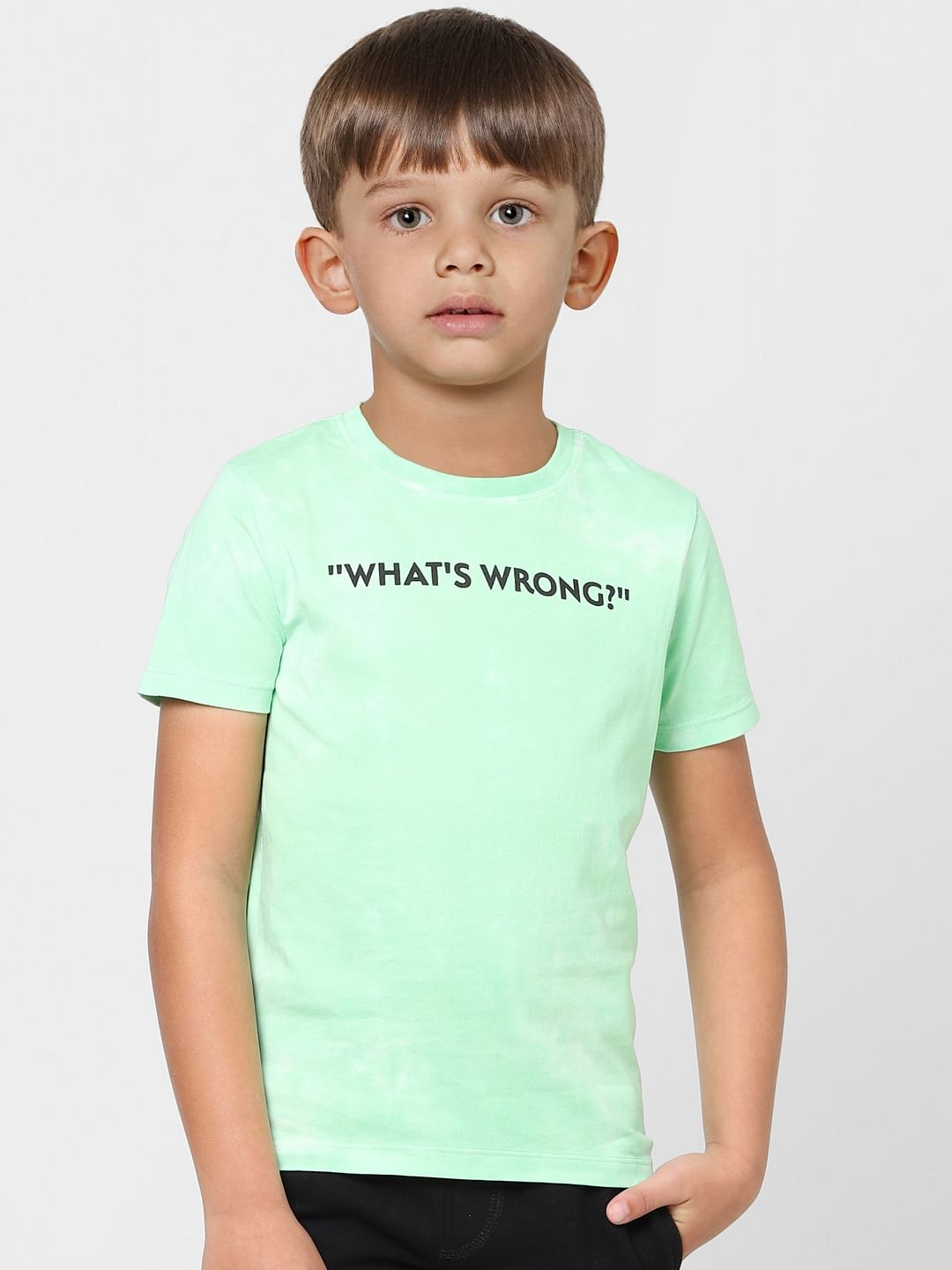 Boys Green Tie Dye Text Print Crew Neck T-shirt