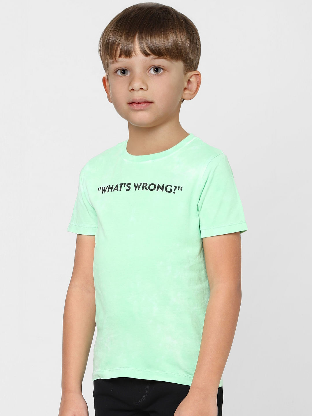 Boys Green Tie Dye Text Print Crew Neck T-shirt
