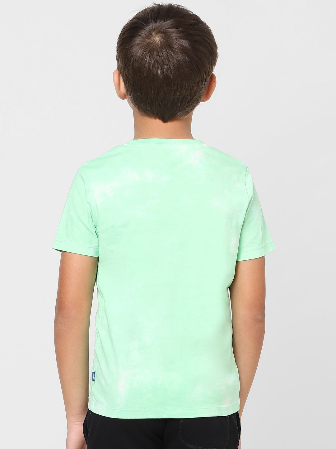 Boys Green Tie Dye Text Print Crew Neck T-shirt
