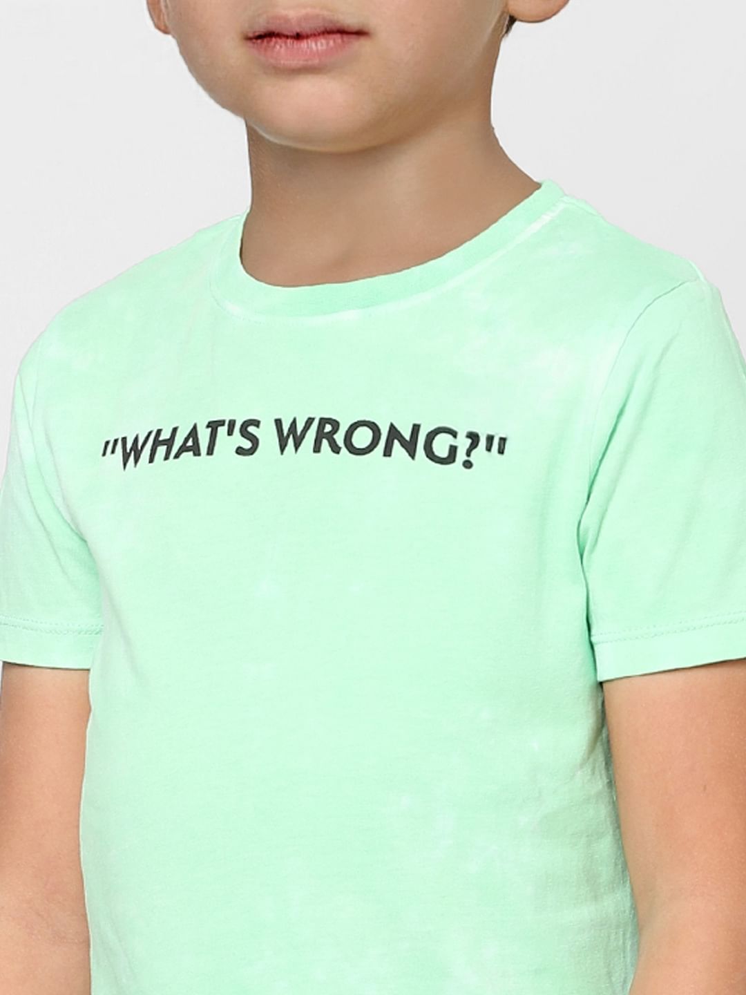 Boys Green Tie Dye Text Print Crew Neck T-shirt