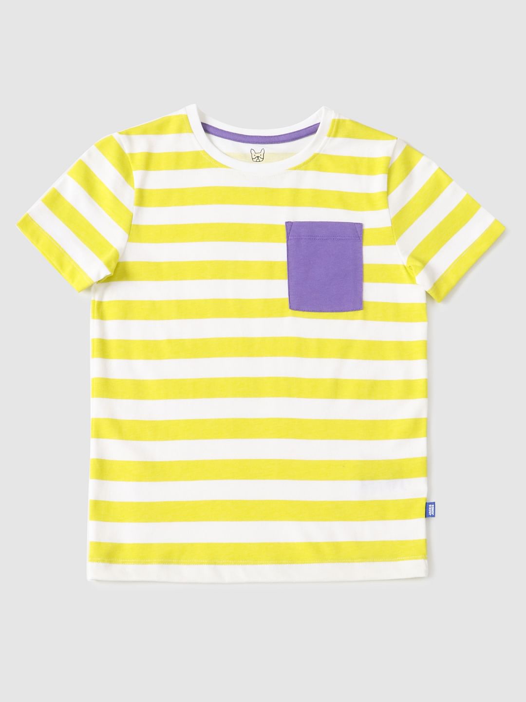 Boys Yellow Striped Crew Neck T-shirt - 4/5Y