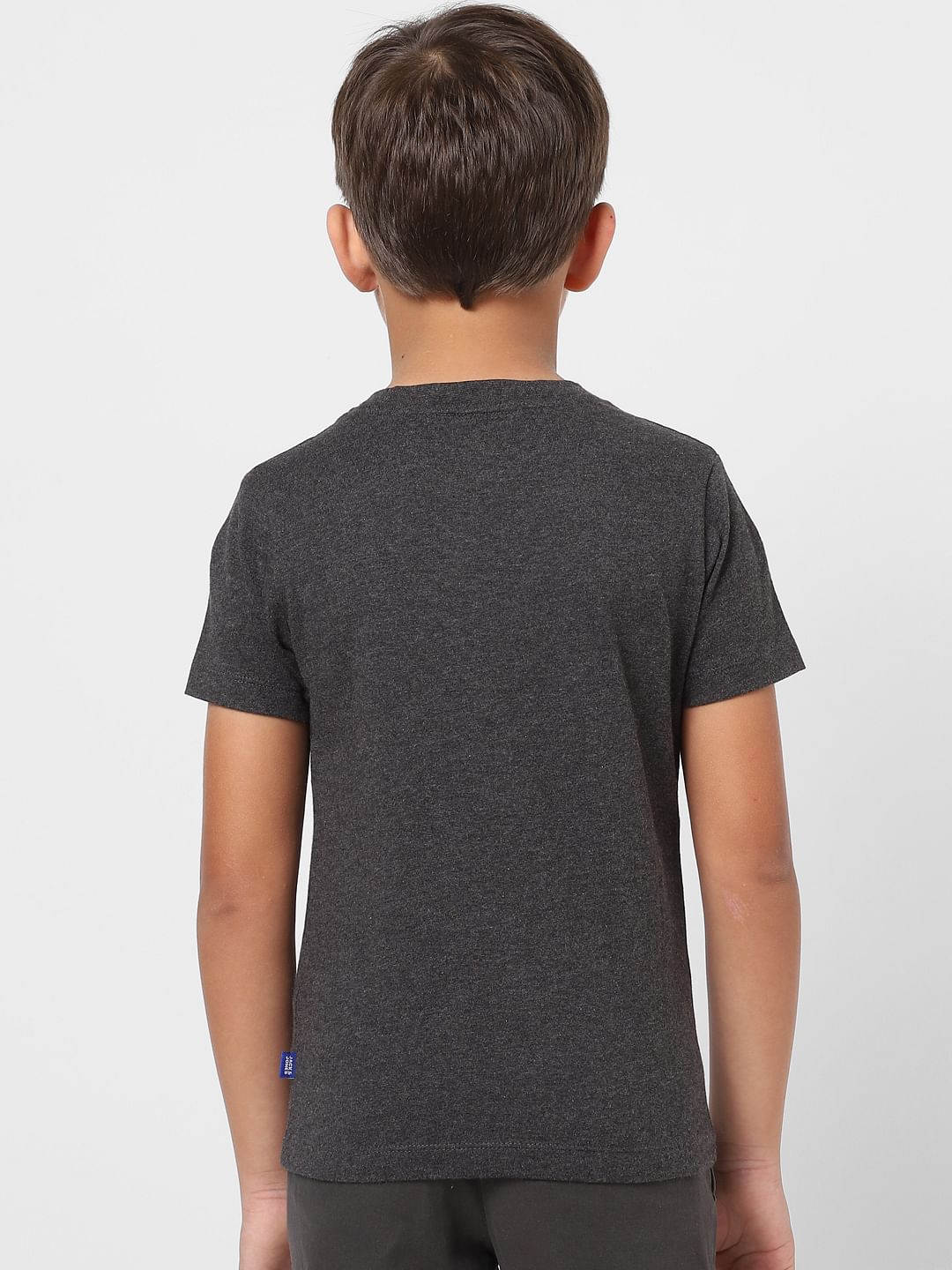 Boys Dark Grey Text Print Crew Neck T-shirt