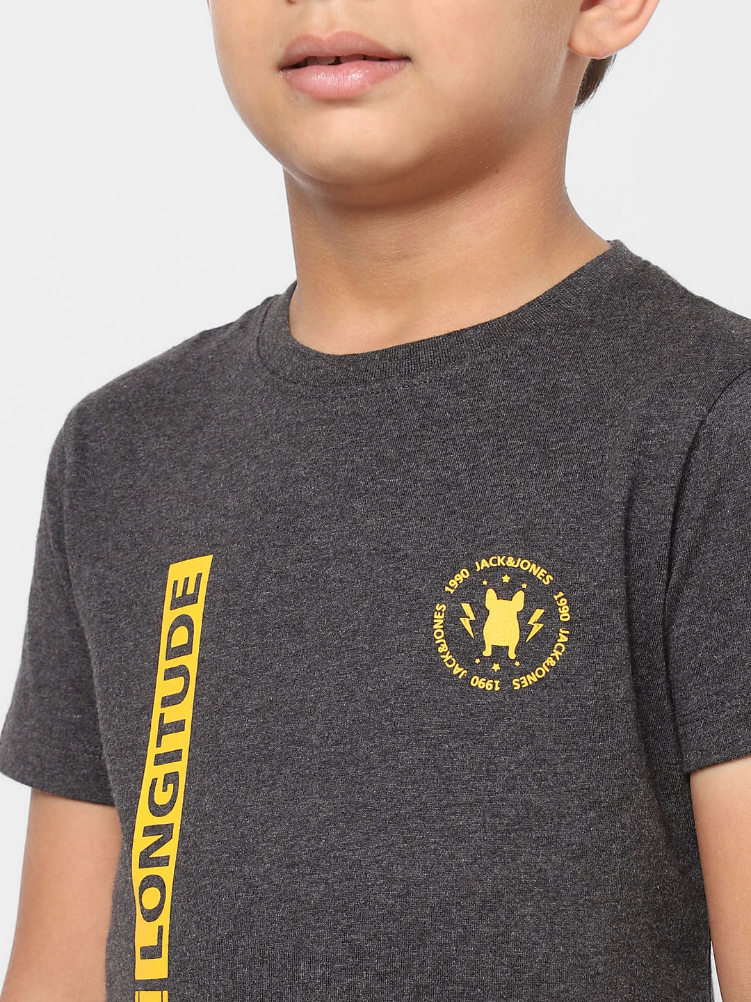 Boys Dark Grey Text Print Crew Neck T-shirt