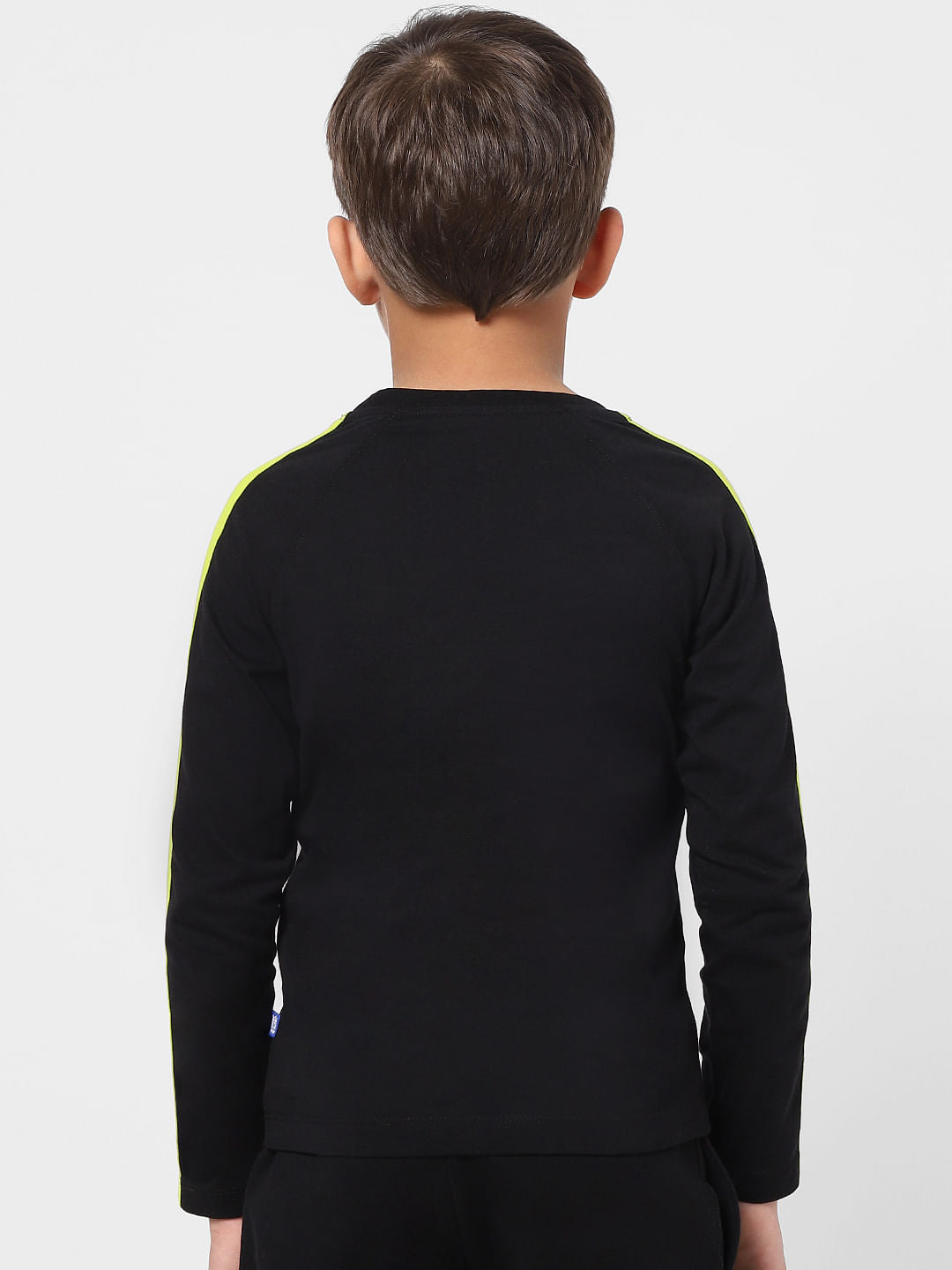 Boys Black Text Print Full Sleeves Crew Neck T-shirt