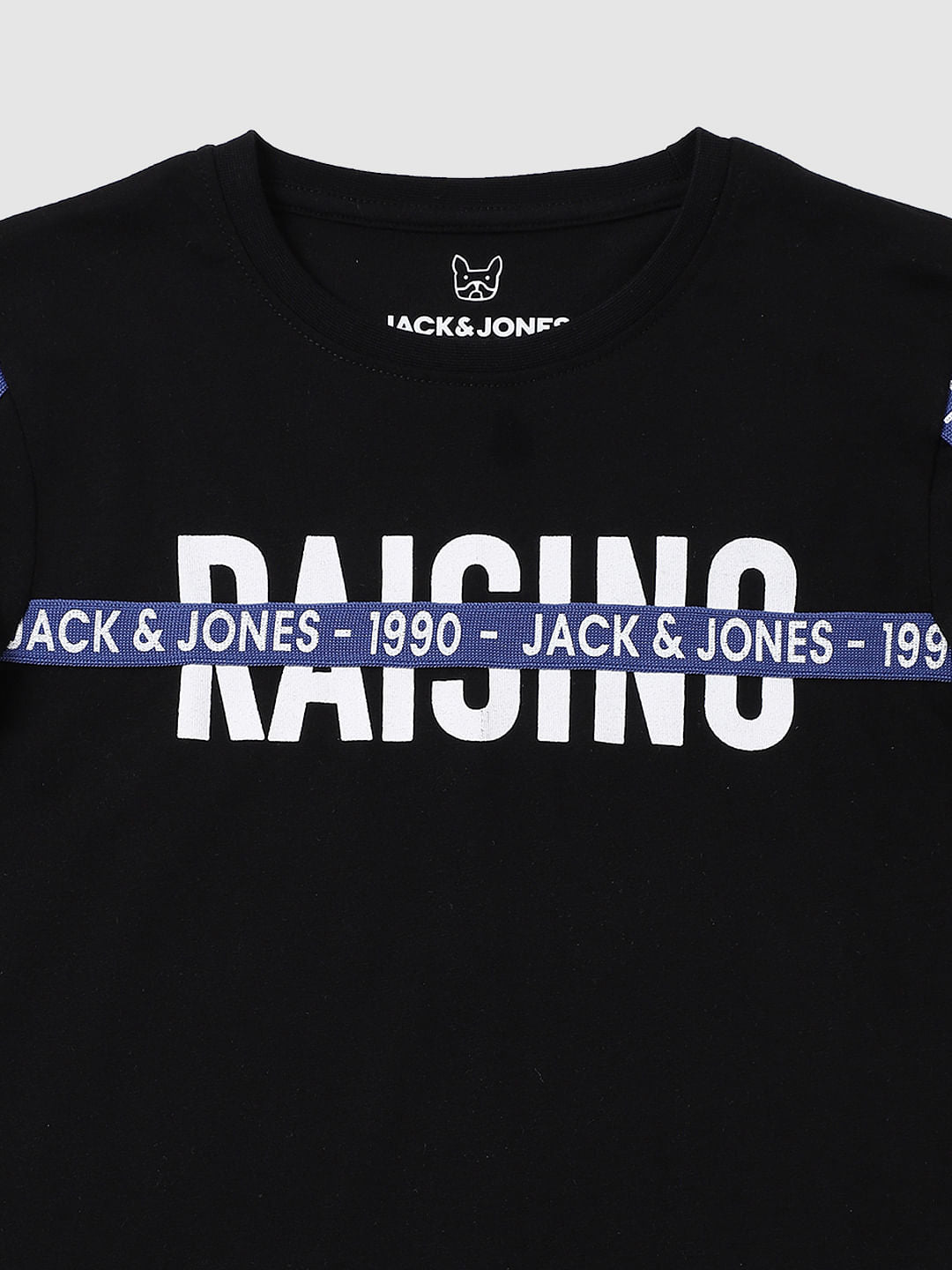 Boys Black Tape Detail Full Sleeves Crew Neck T-shirt