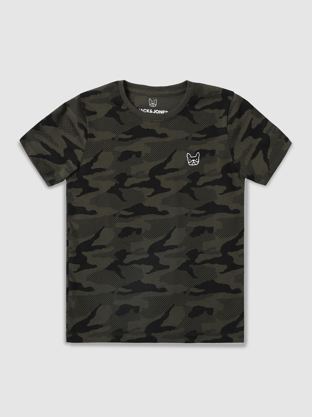Boys Green Camo Print Crew Neck T-shirt - 4/5Y