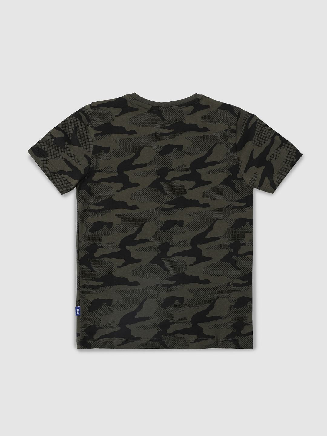 Boys Green Camo Print Crew Neck T-shirt