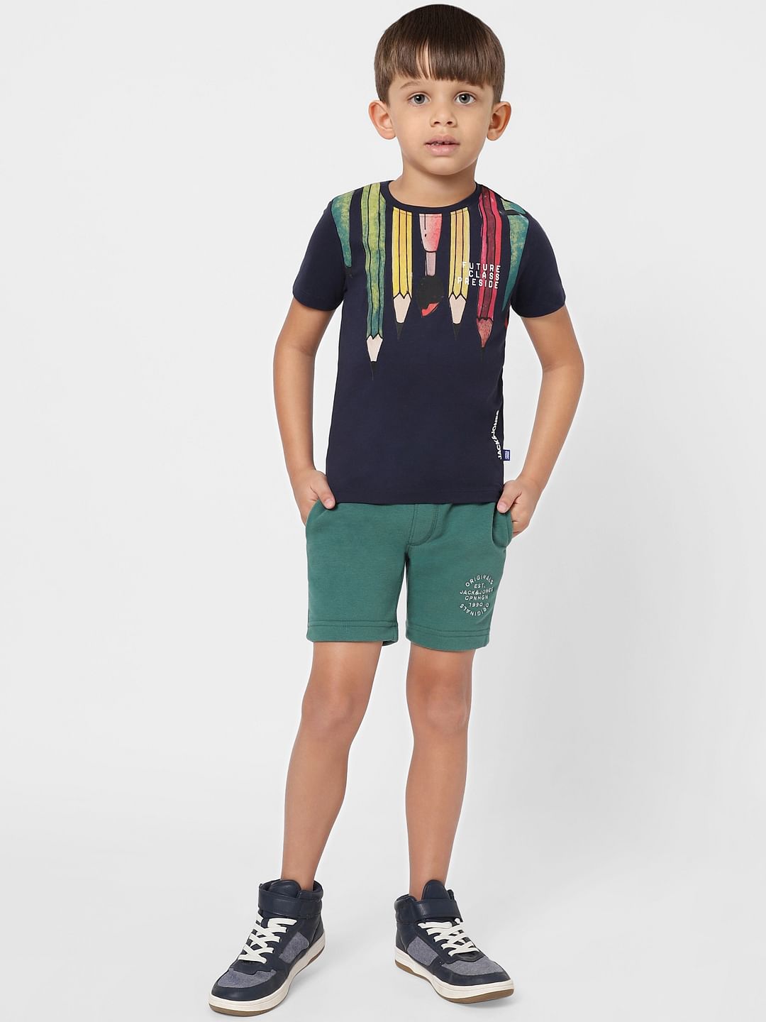 Boys Blue Pencil Graphic Print Crew Neck T-shirt - 4/5Y
