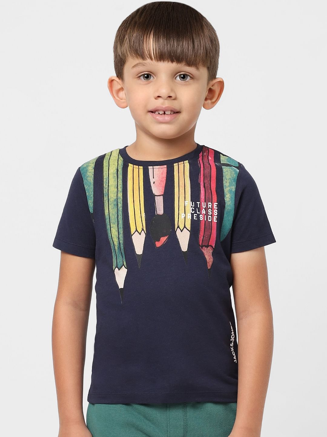 Boys Blue Pencil Graphic Print Crew Neck T-shirt