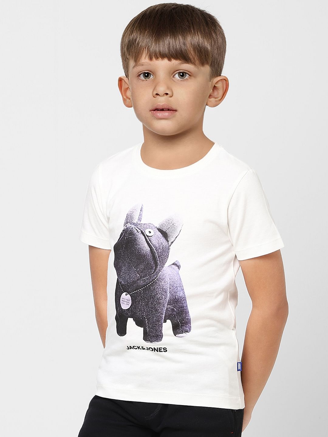 Boys White Graphic Print Crew Neck T-shirt