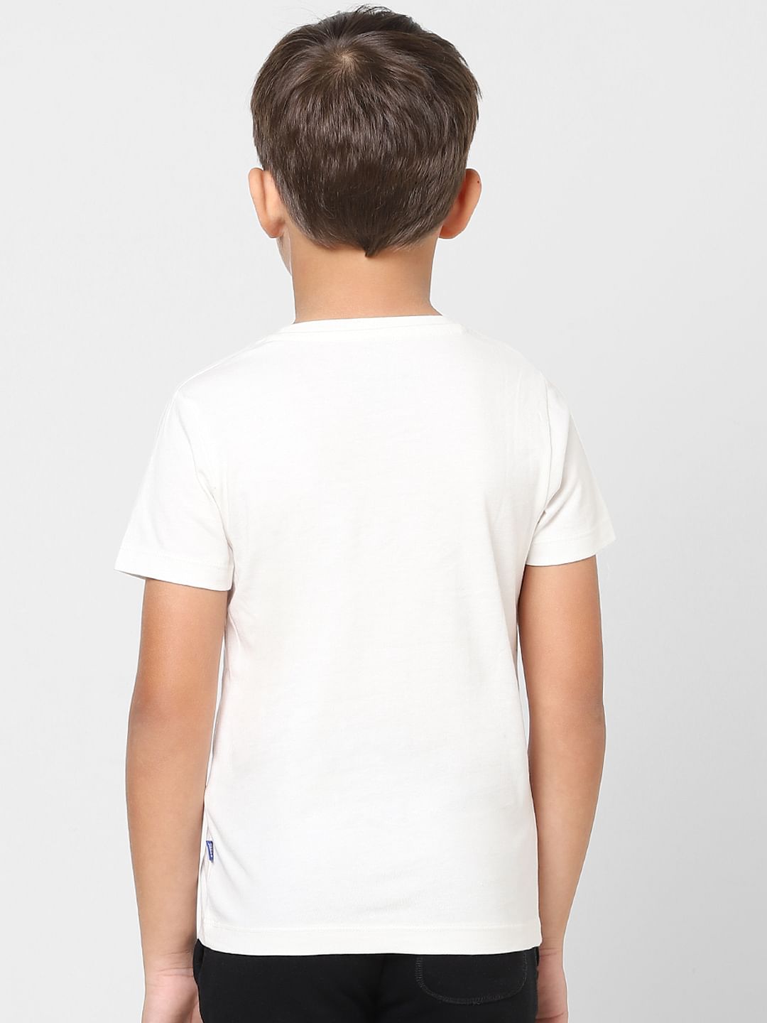 Boys White Graphic Print Crew Neck T-shirt