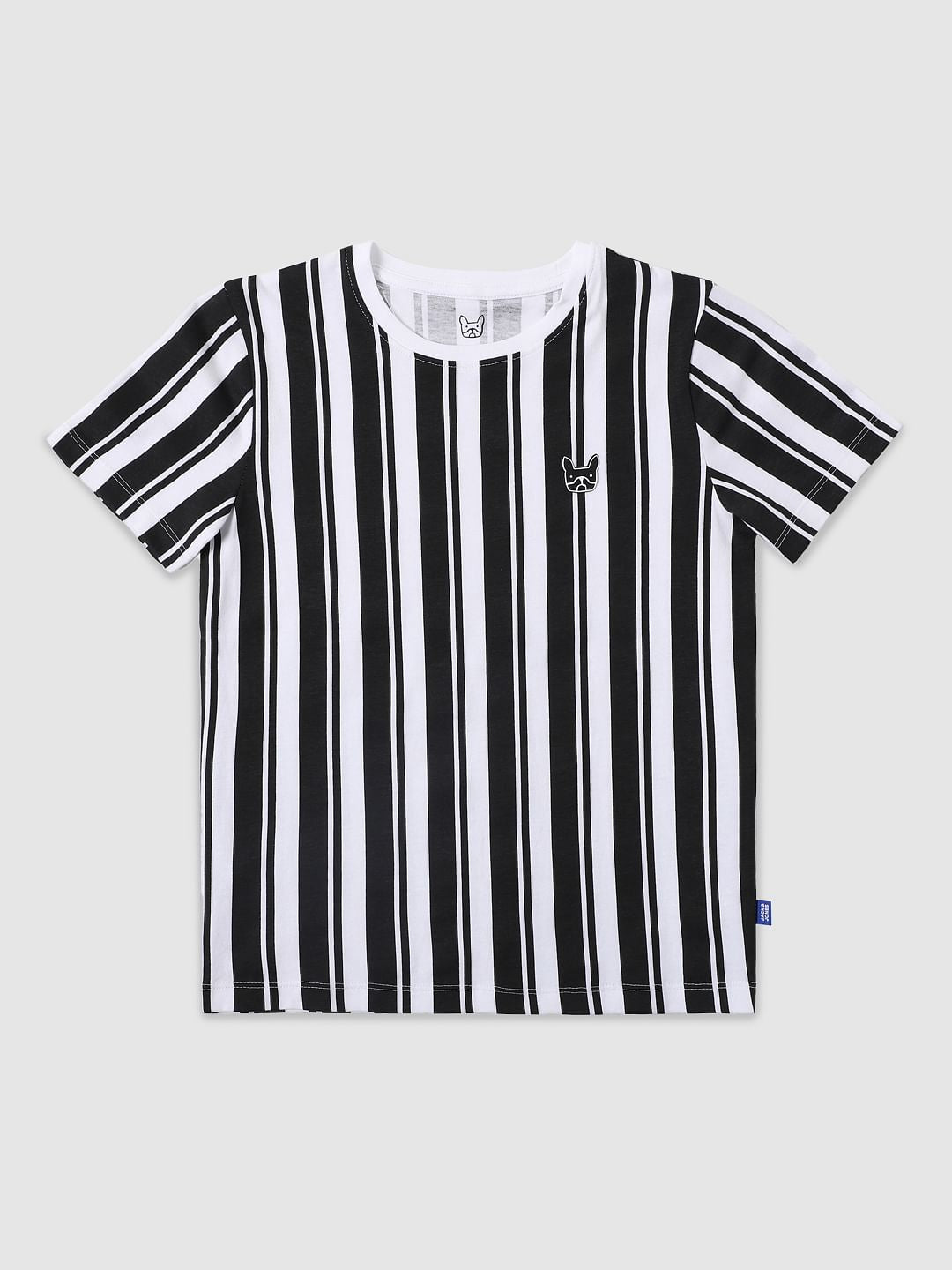 Boys Black & White Striped Crew Neck T-shirt - 4/5Y