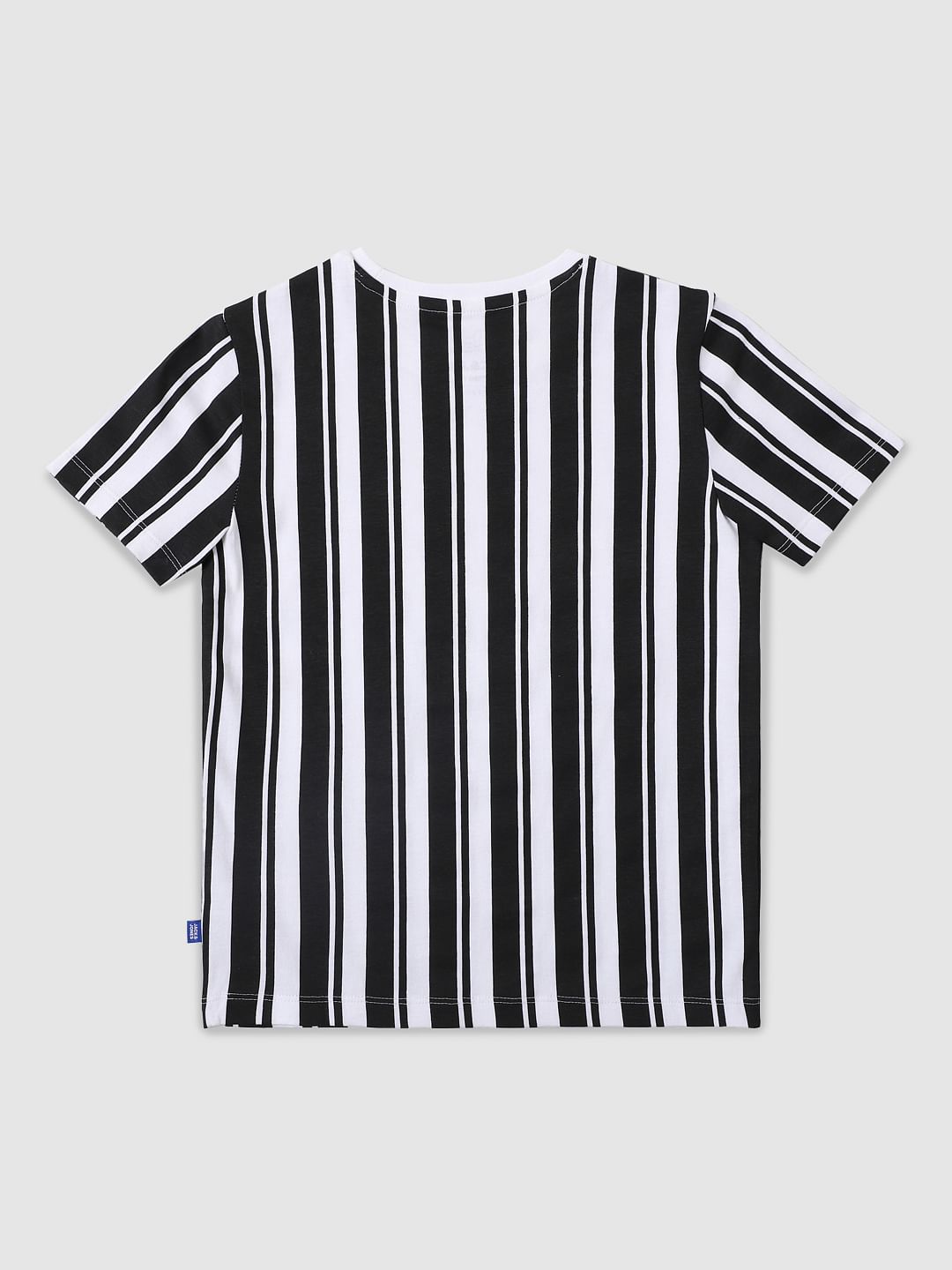 Boys Black & White Striped Crew Neck T-shirt