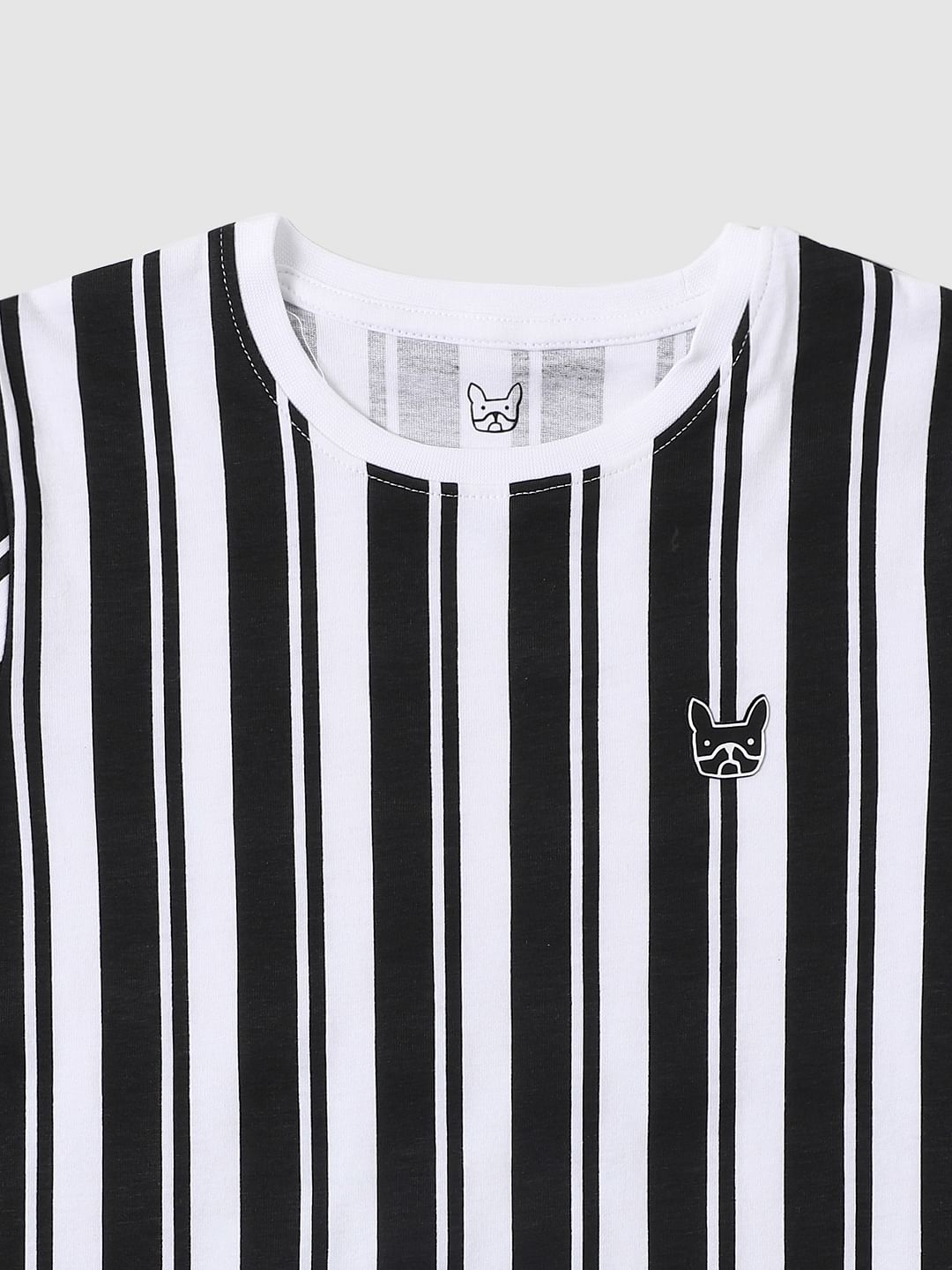 Boys Black & White Striped Crew Neck T-shirt