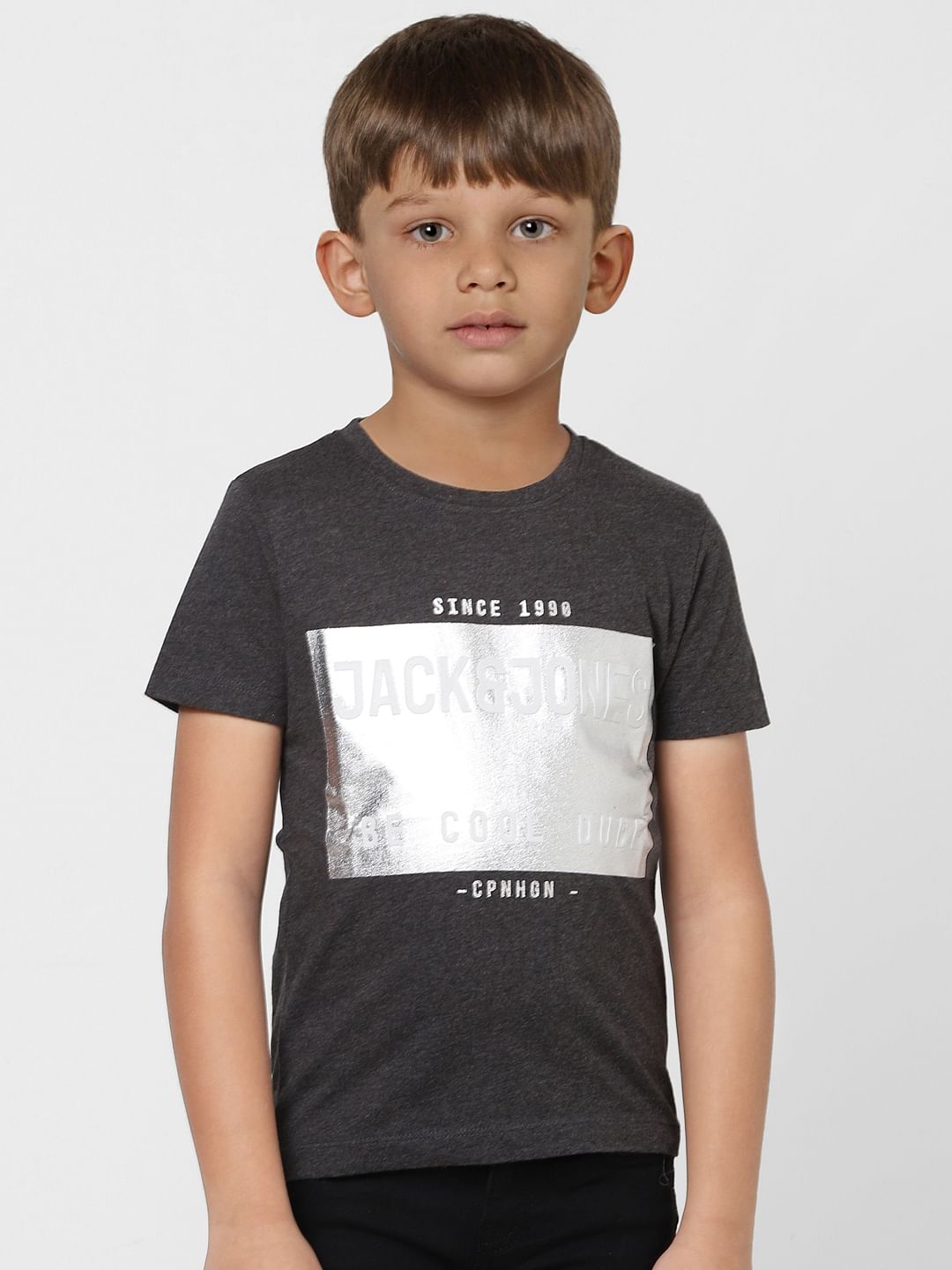 Boys Dark Grey Graphic Logo Print Crew Neck T-shirt