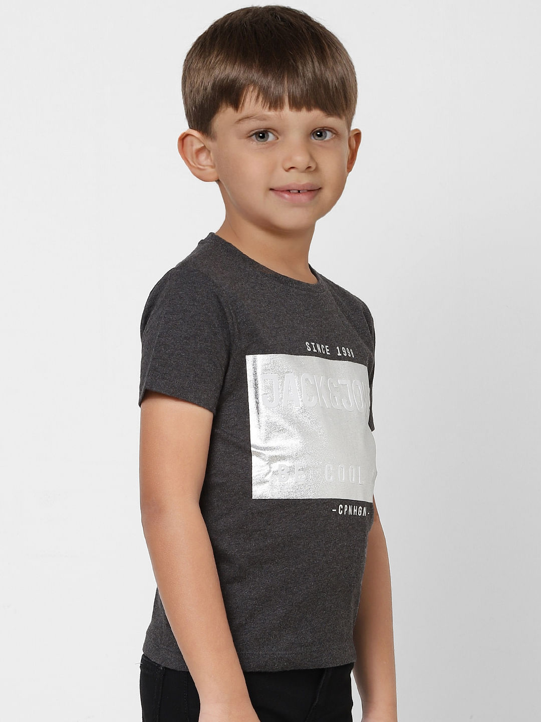Boys Dark Grey Graphic Logo Print Crew Neck T-shirt