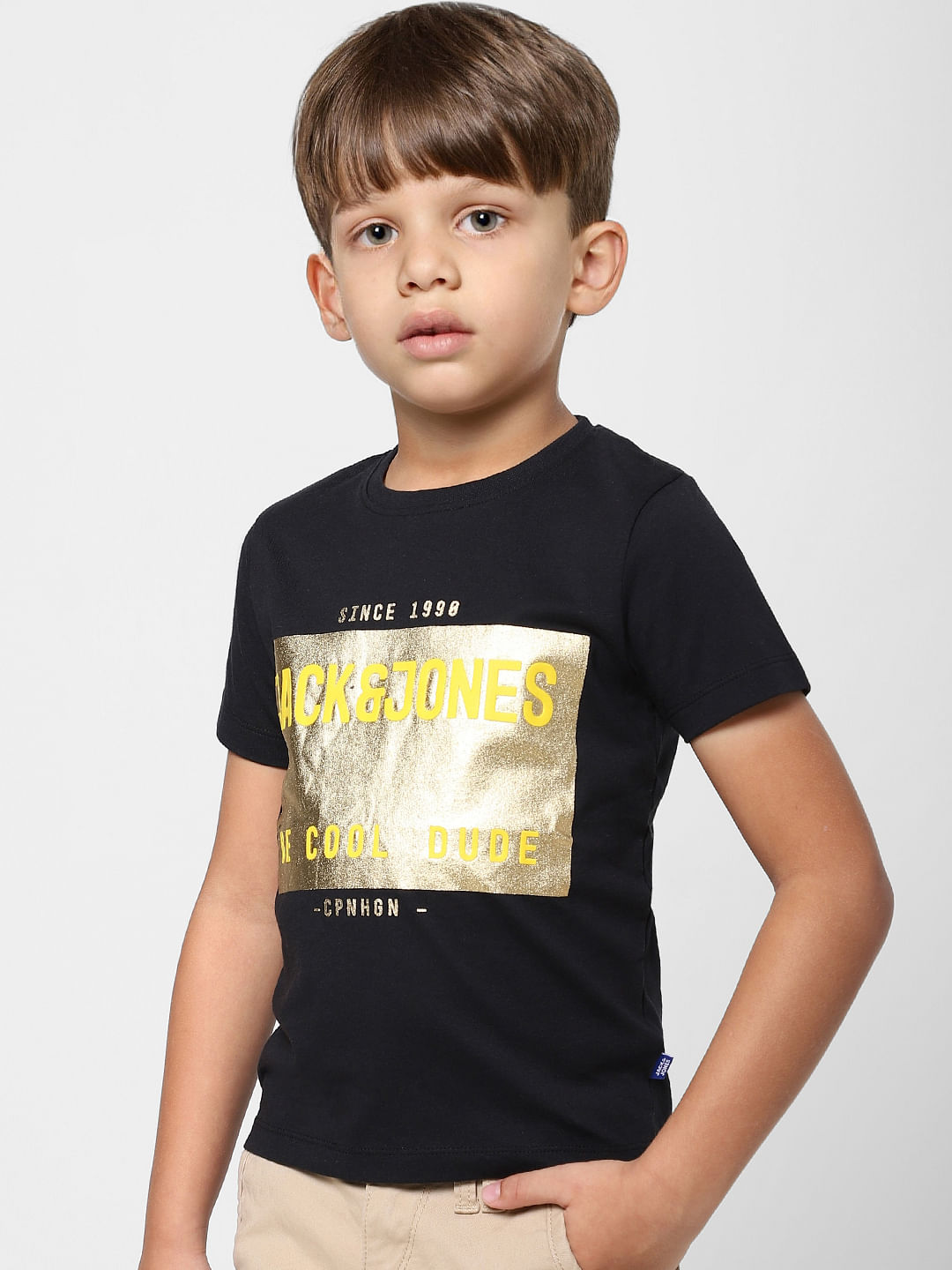 Boys Black Graphic Logo Print Crew Neck T-shirt