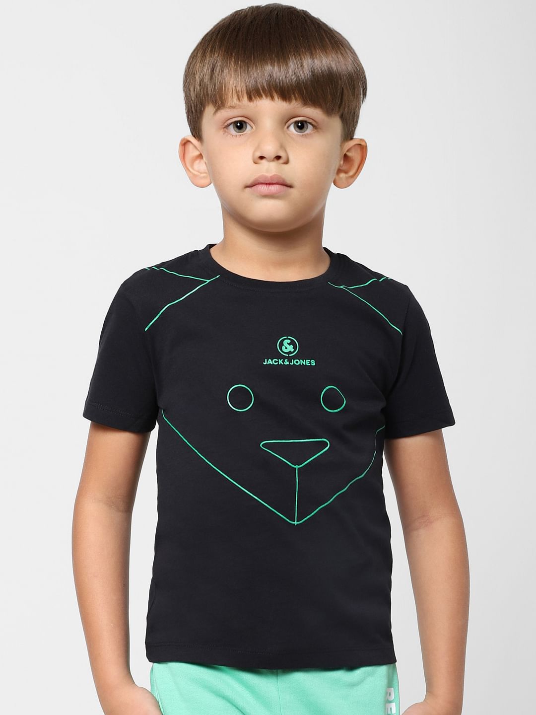 Boys Black Graphic Print Crew Neck T-shirt