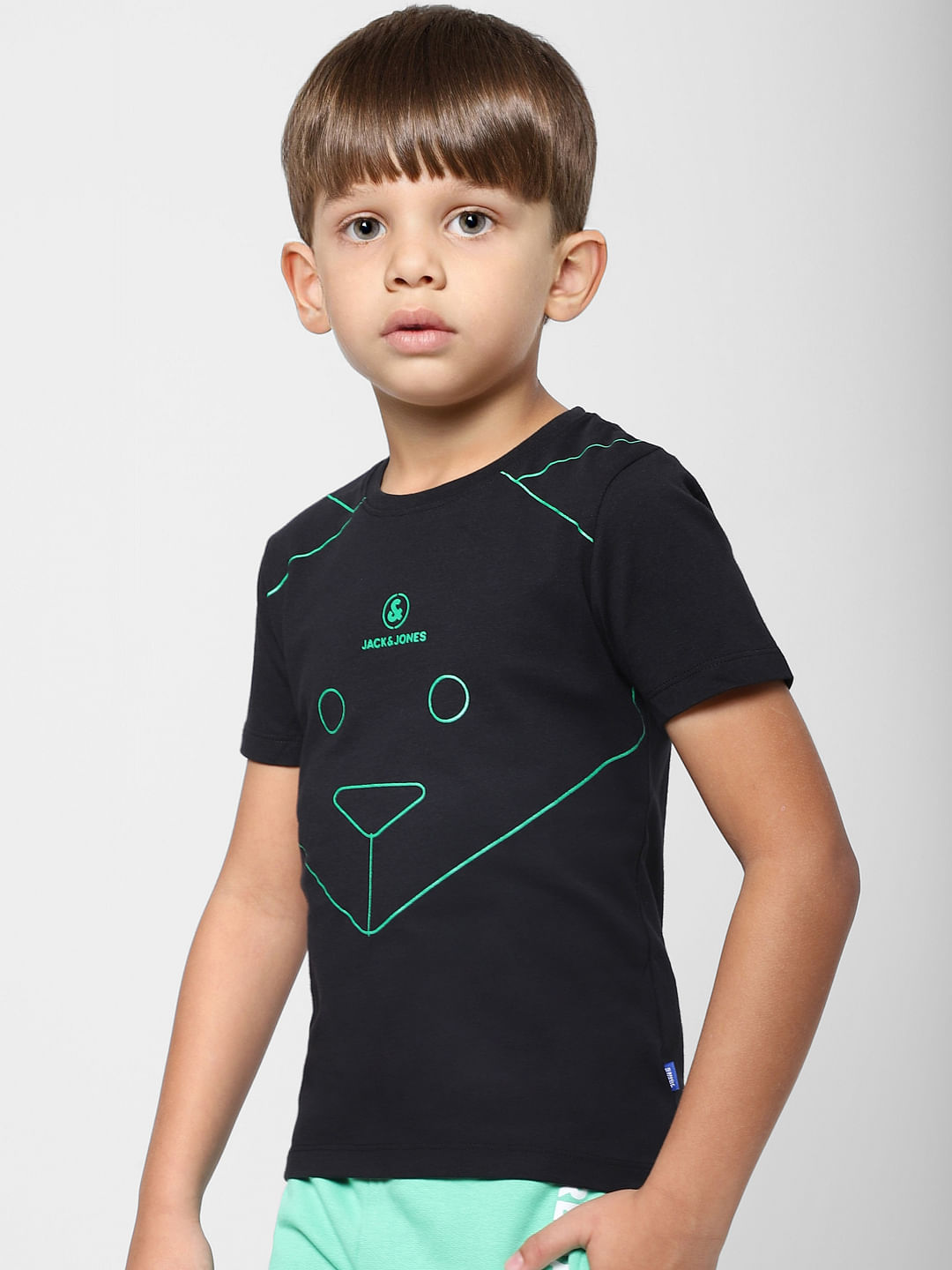 Boys Black Graphic Print Crew Neck T-shirt