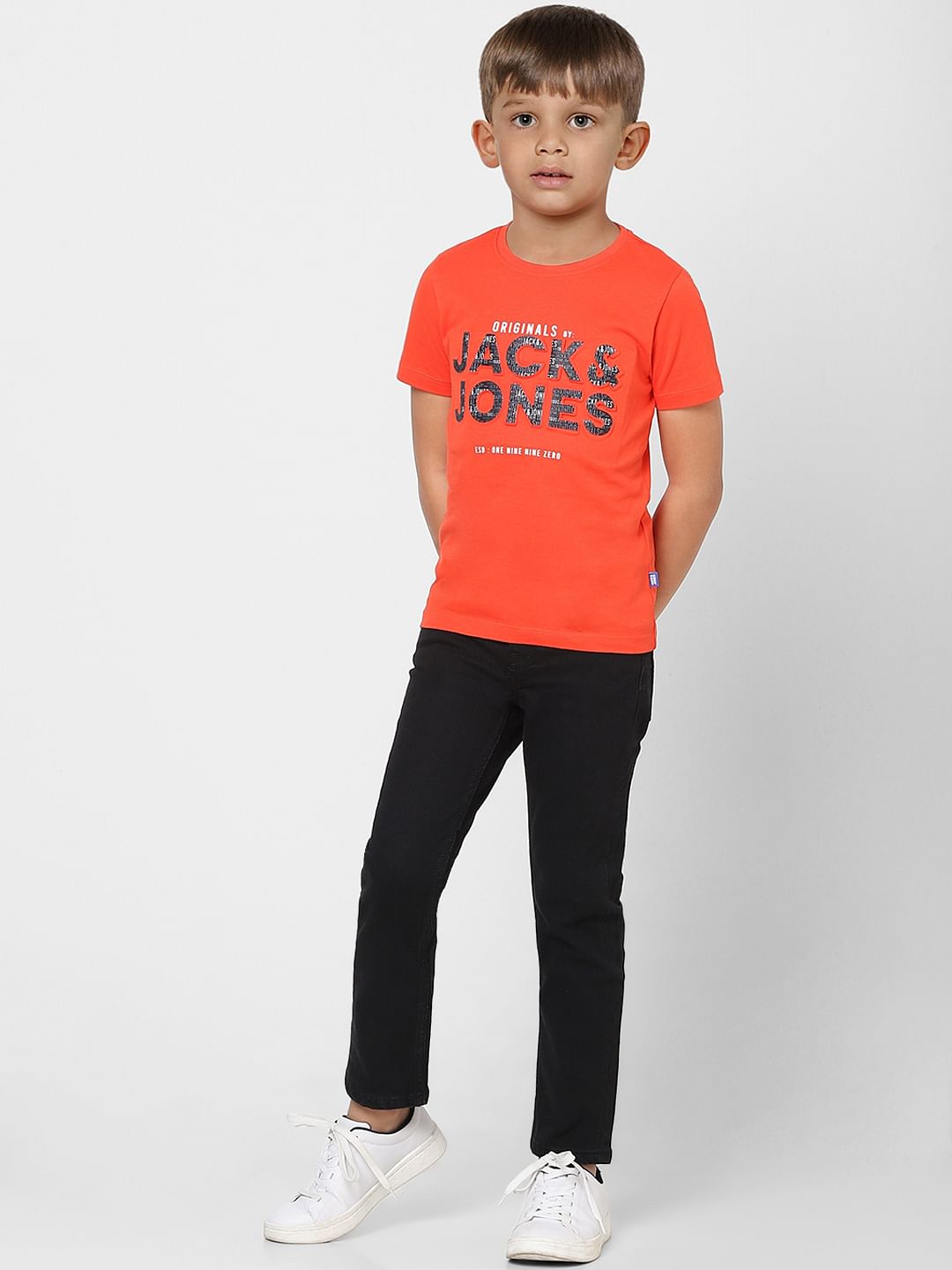 Boys Orange Logo Print Crew Neck T-shirt - 4/5Y