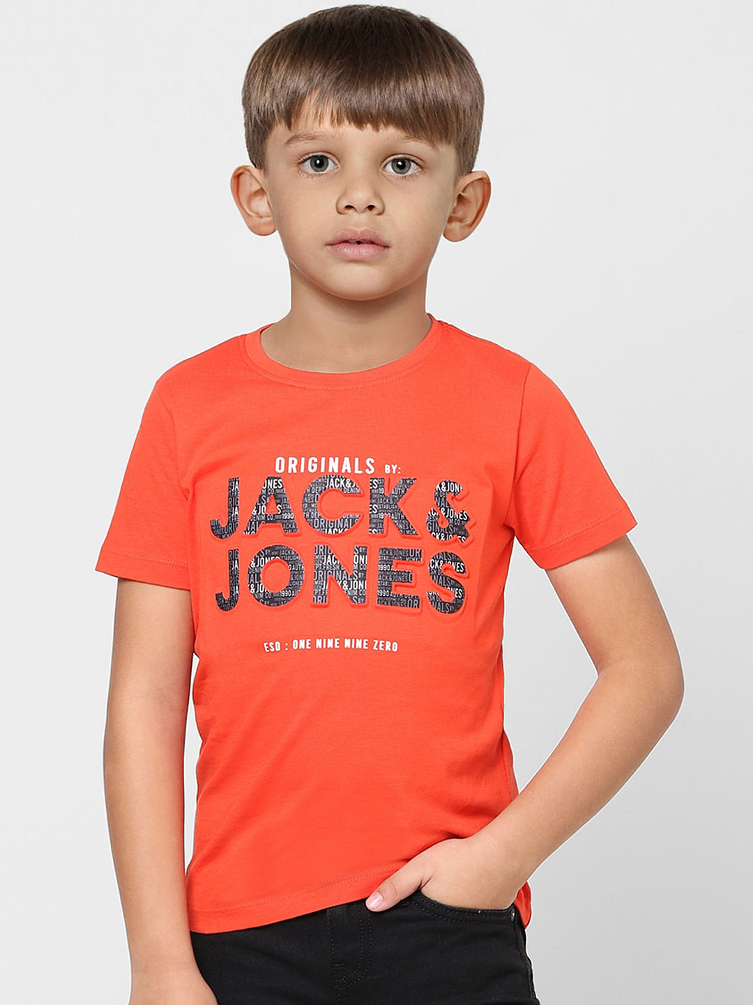 Boys Orange Logo Print Crew Neck T-shirt