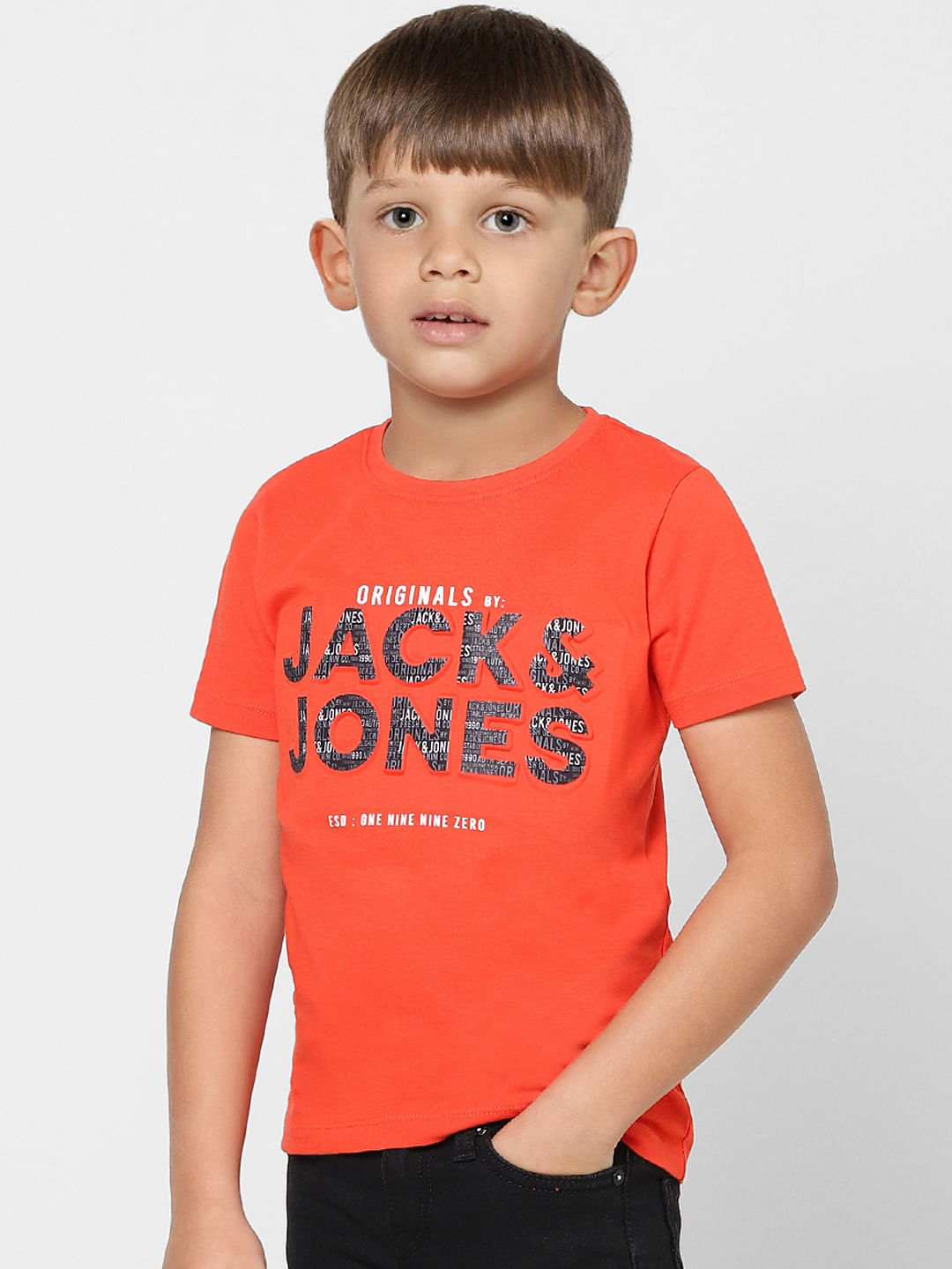 Boys Orange Logo Print Crew Neck T-shirt
