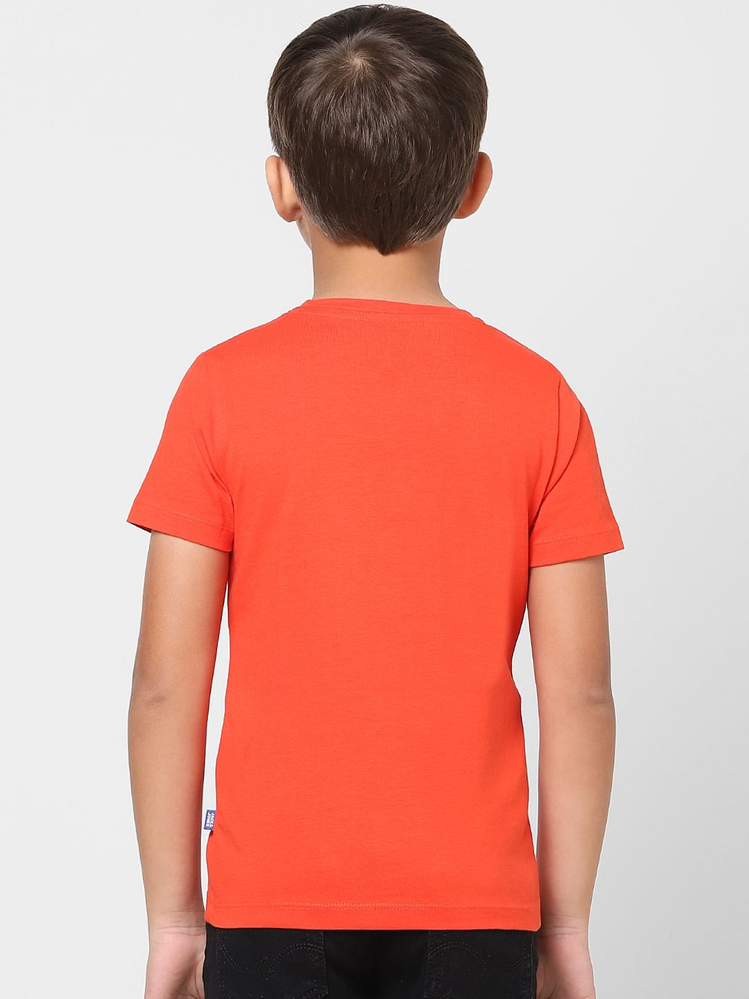 Boys Orange Logo Print Crew Neck T-shirt