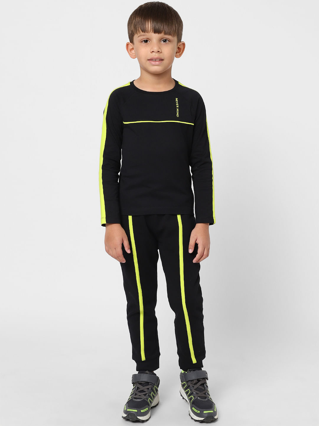 Boys Black Neon Tape Detail Crew Neck T-shirt