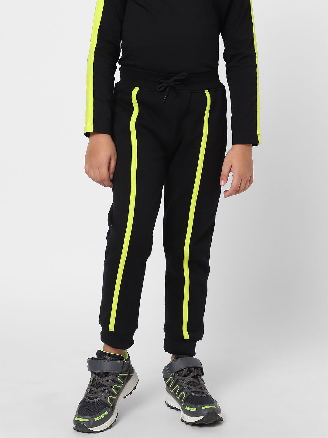 Boys Black Neon Tape Detail Crew Neck T-shirt