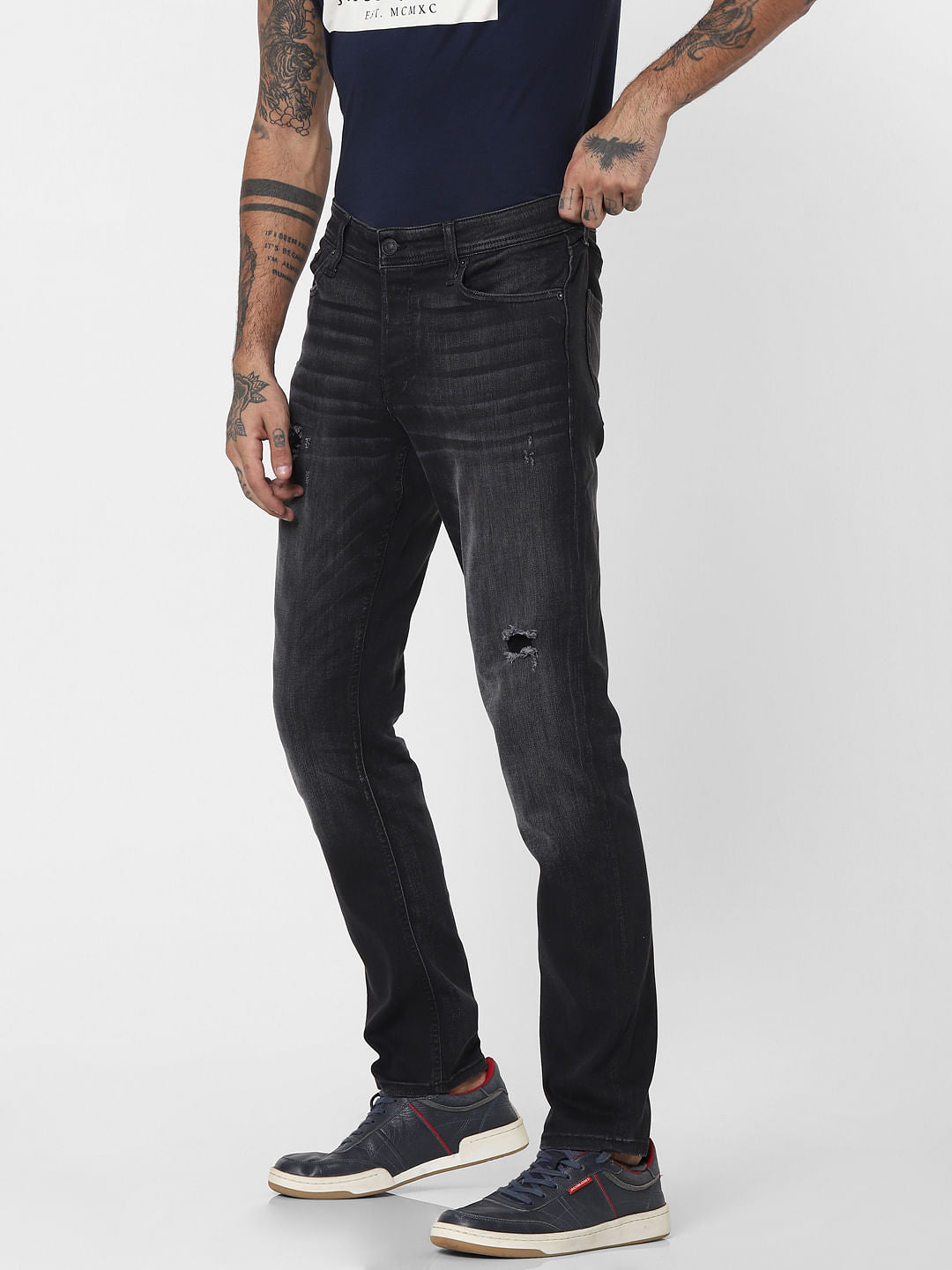 Black Low Rise Glenn Ripped Slim Fit Jeans