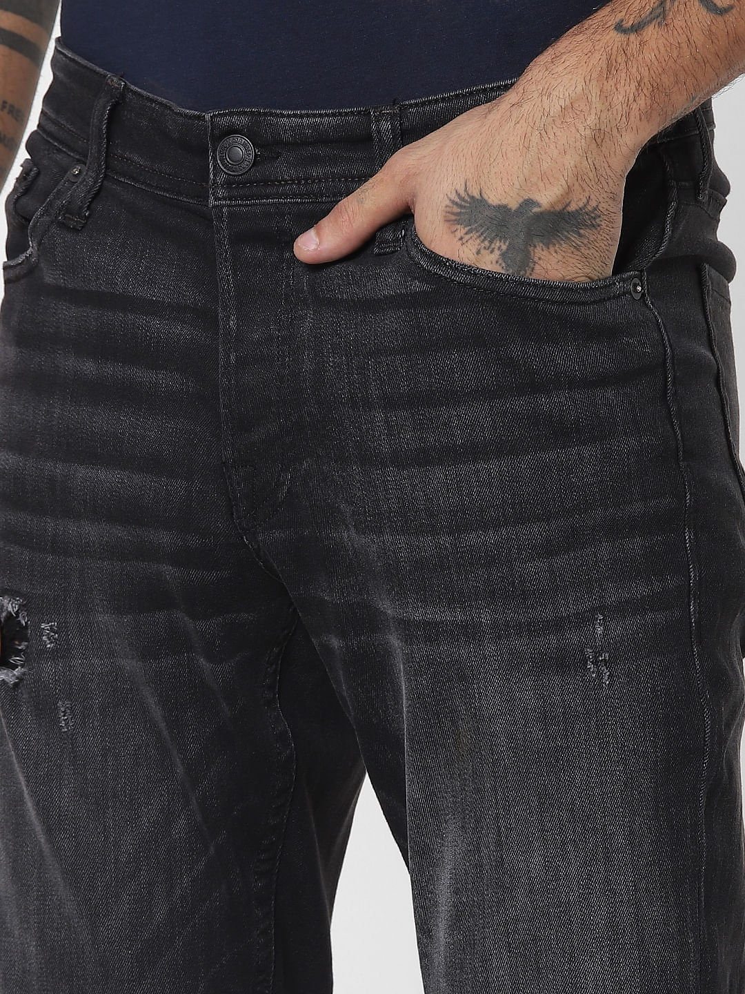 Black Low Rise Glenn Ripped Slim Fit Jeans