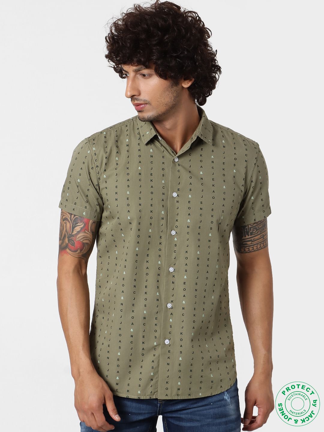 Green Short Sleeves All Over Print Shirt