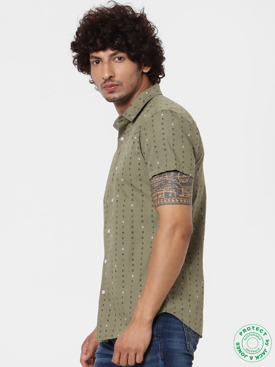 Green Short Sleeves All Over Print Shirt
