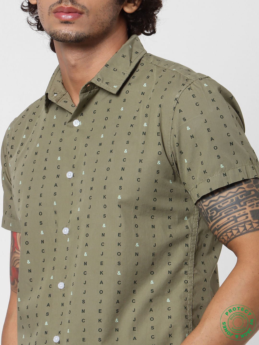 Green Short Sleeves All Over Print Shirt