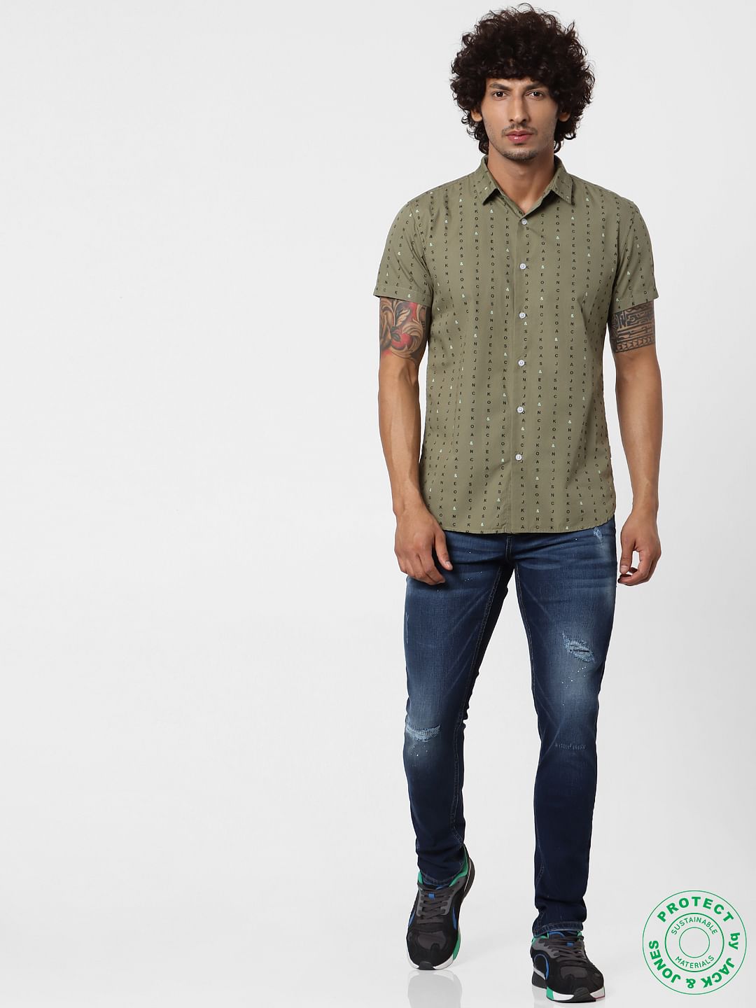 Green Short Sleeves All Over Print Shirt