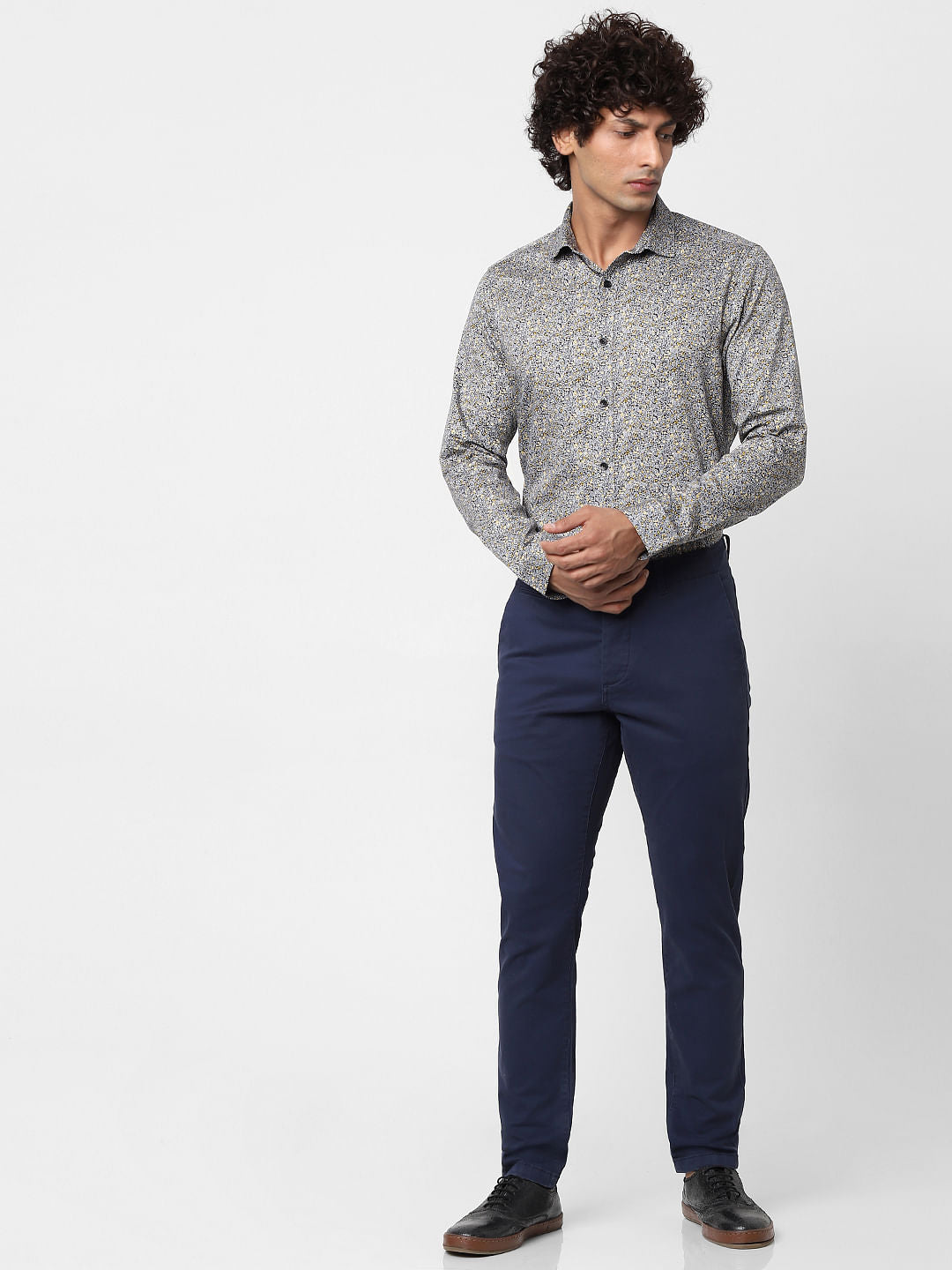 Navy Blue Full Sleeves All Over Print Slim Fit Shirt