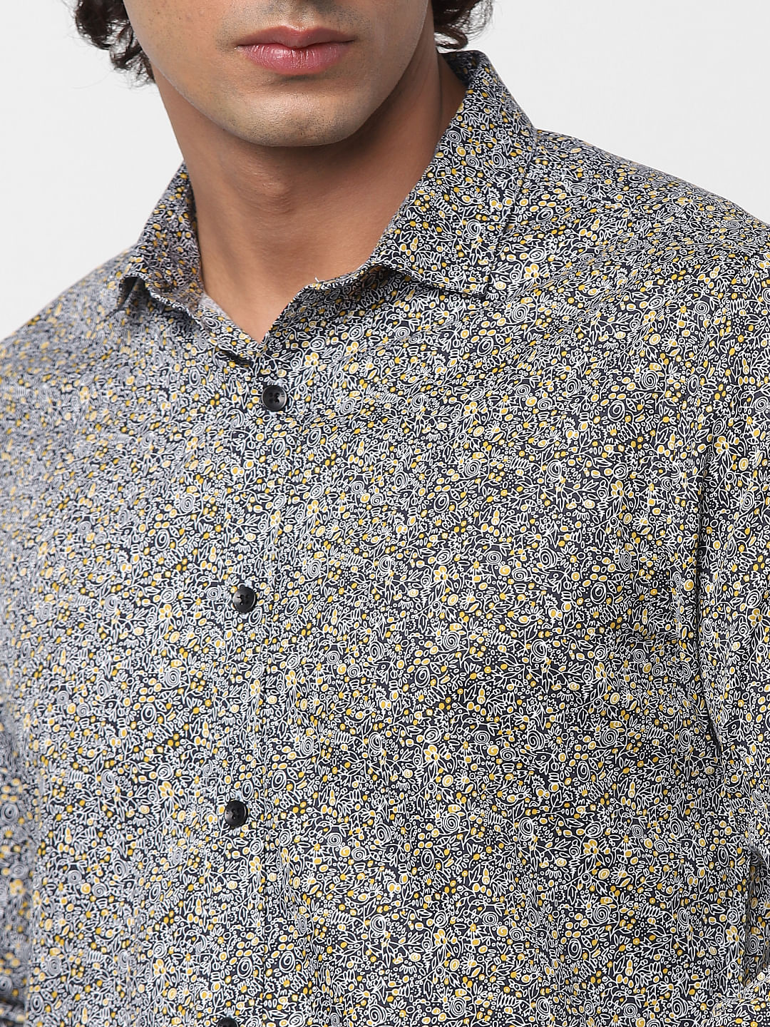 Navy Blue Full Sleeves All Over Print Slim Fit Shirt