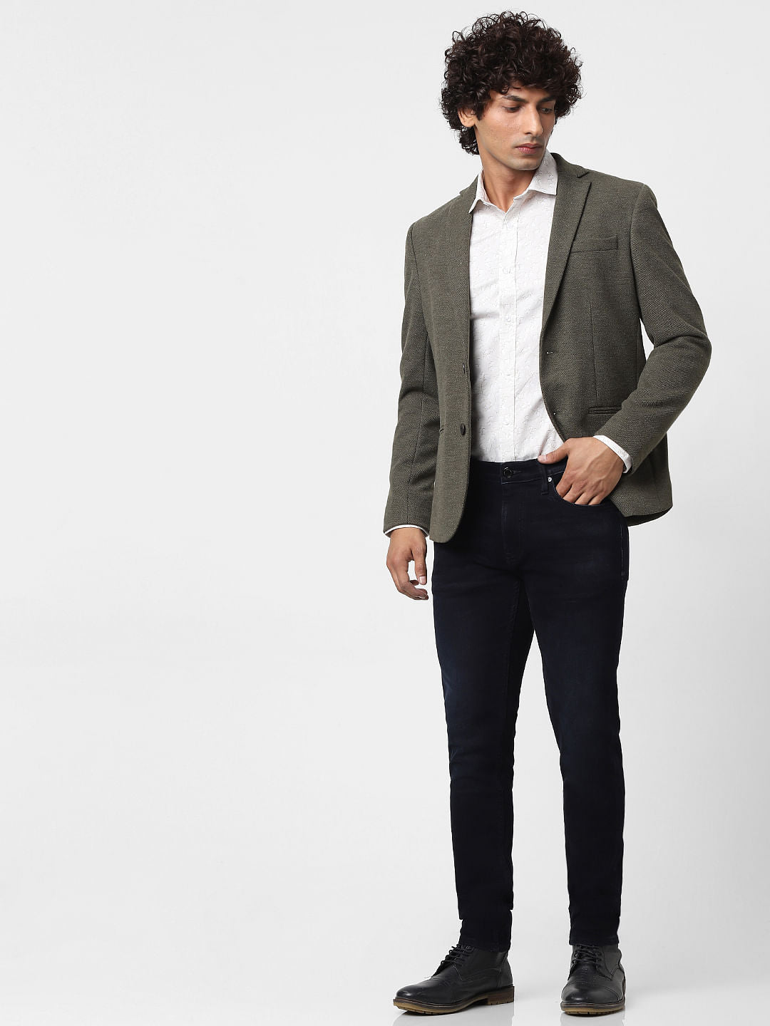 White Full Sleeves All Over Print Slim Fit Shirt - S