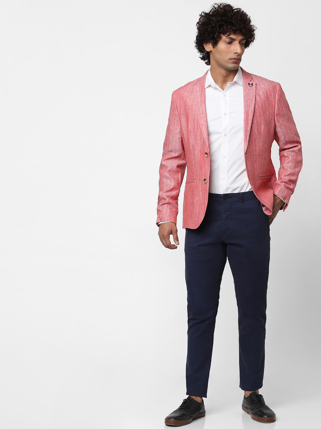 White Full Sleeves All Over Print Slim Fit Shirt - S