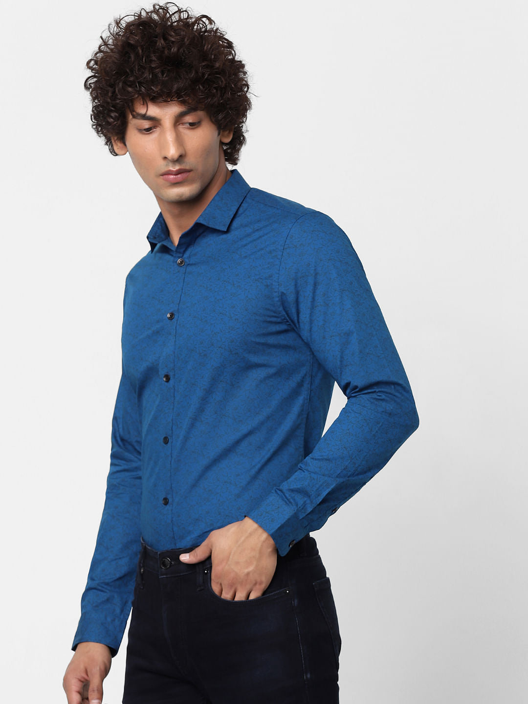 Blue Full Sleeves All Over Print Slim Fit Shirt