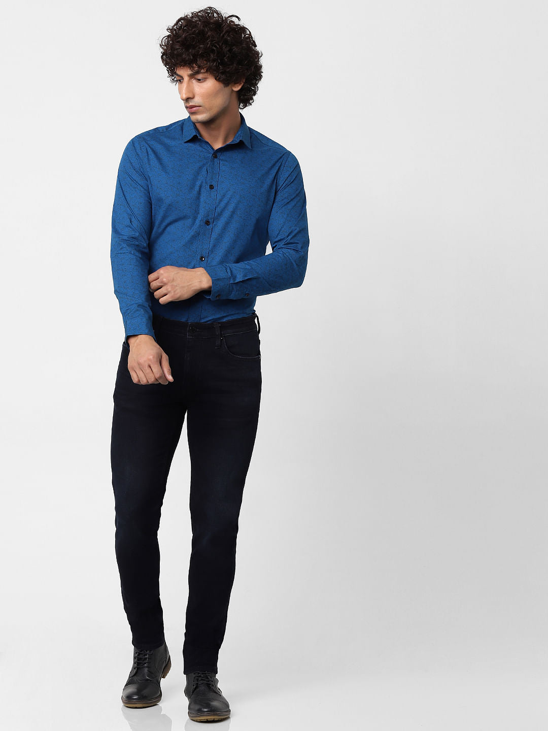 Blue Full Sleeves All Over Print Slim Fit Shirt