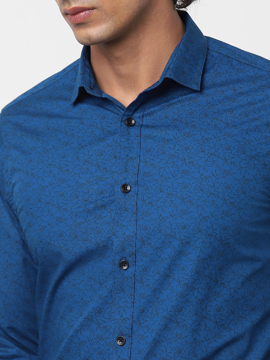 Blue Full Sleeves All Over Print Slim Fit Shirt