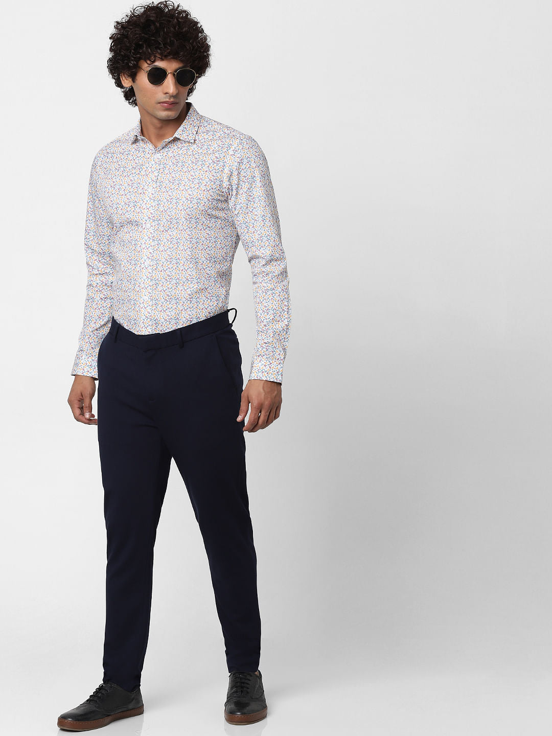 White Full Sleeves Geometric Print Slim Fit Shirt