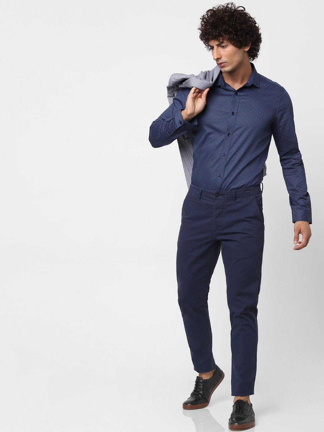 Blue Full Sleeves All Over Print Print Slim Fit Shirt - S