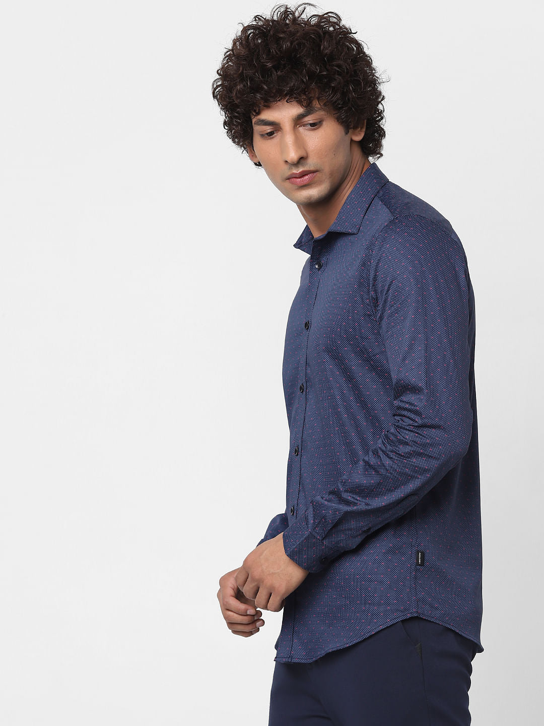 Blue Full Sleeves All Over Print Print Slim Fit Shirt
