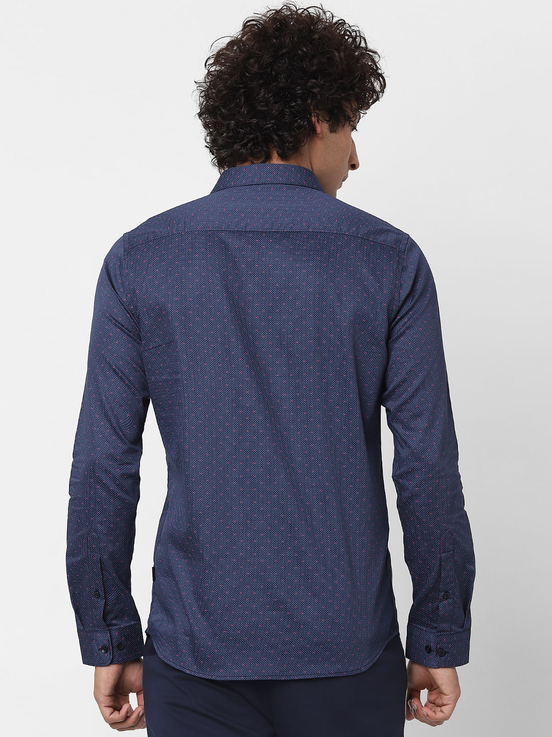 Blue Full Sleeves All Over Print Print Slim Fit Shirt