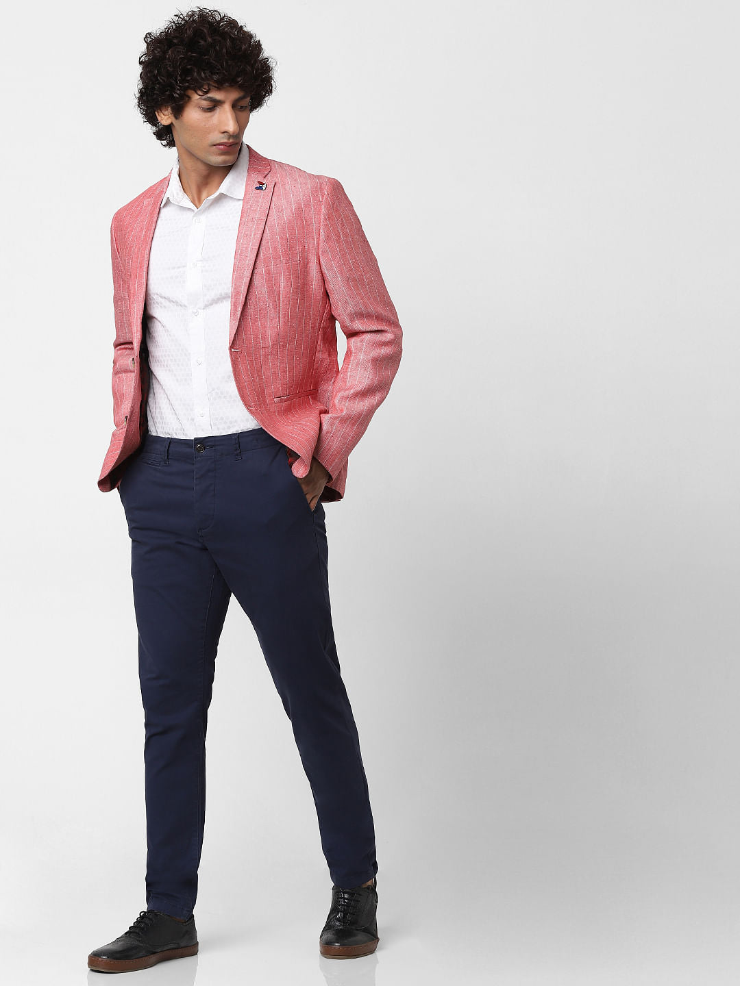 White Full Sleeves Honeycomb Print Slim Fit Shirt