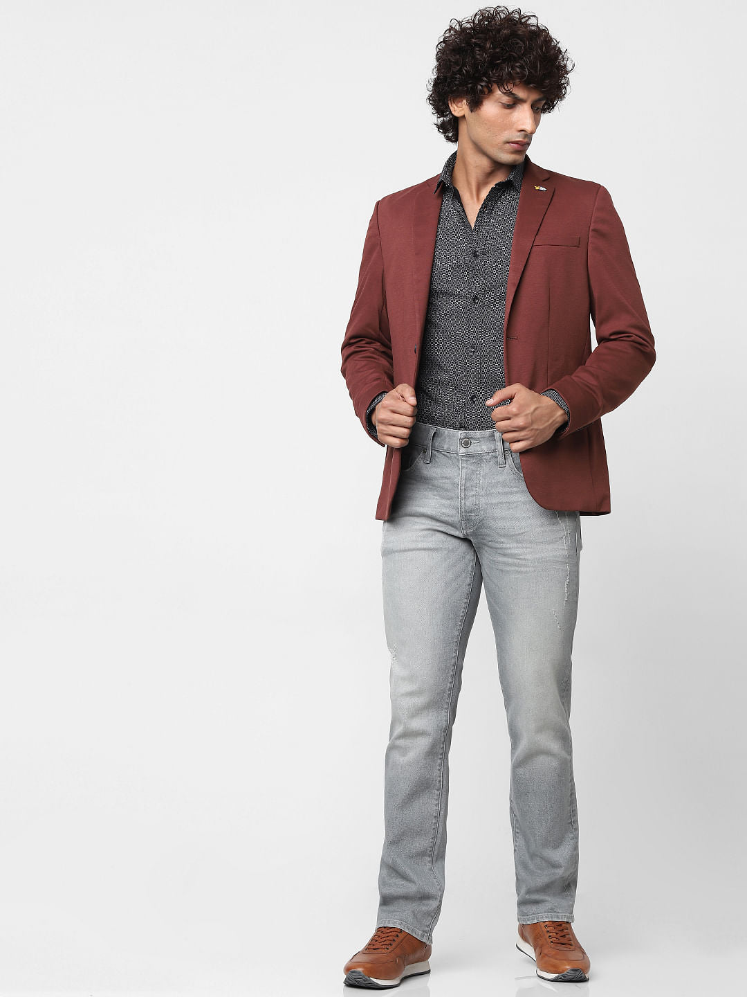 Black Full Sleeves All Over Print Slim Fit Shirt - S
