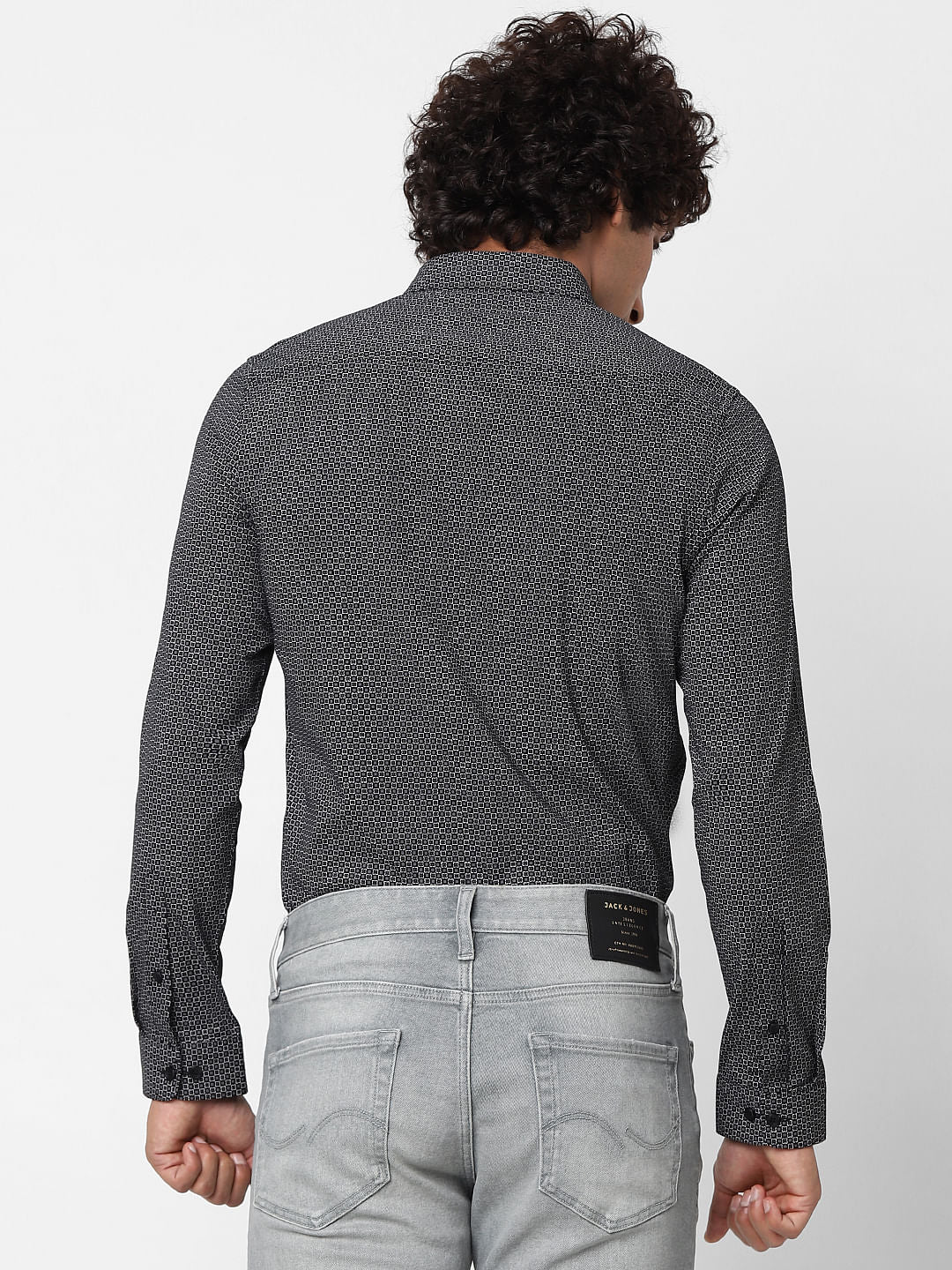 Black Full Sleeves All Over Print Slim Fit Shirt